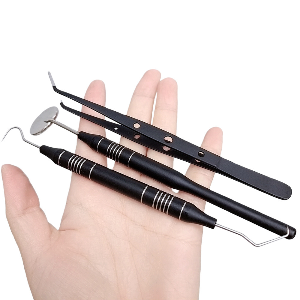Dental Black & Gold 3Pcs Stain - Dental Mirror Probe ulasan dan harga